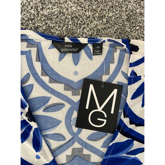 Women’s Mlle Gabrielle Blue Floral Midi Dress Plus Size 1X Bubble Sleeves NWT - Picture 7 of 7